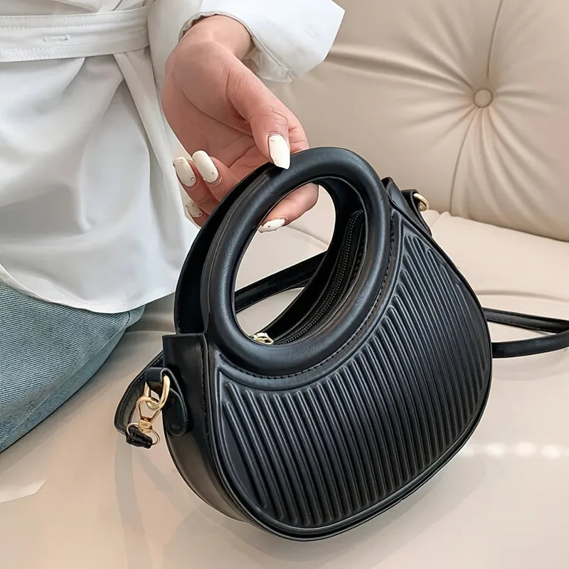 Modern Round Handle Pleated Mini Hand Bag & Top-Handle Handbag