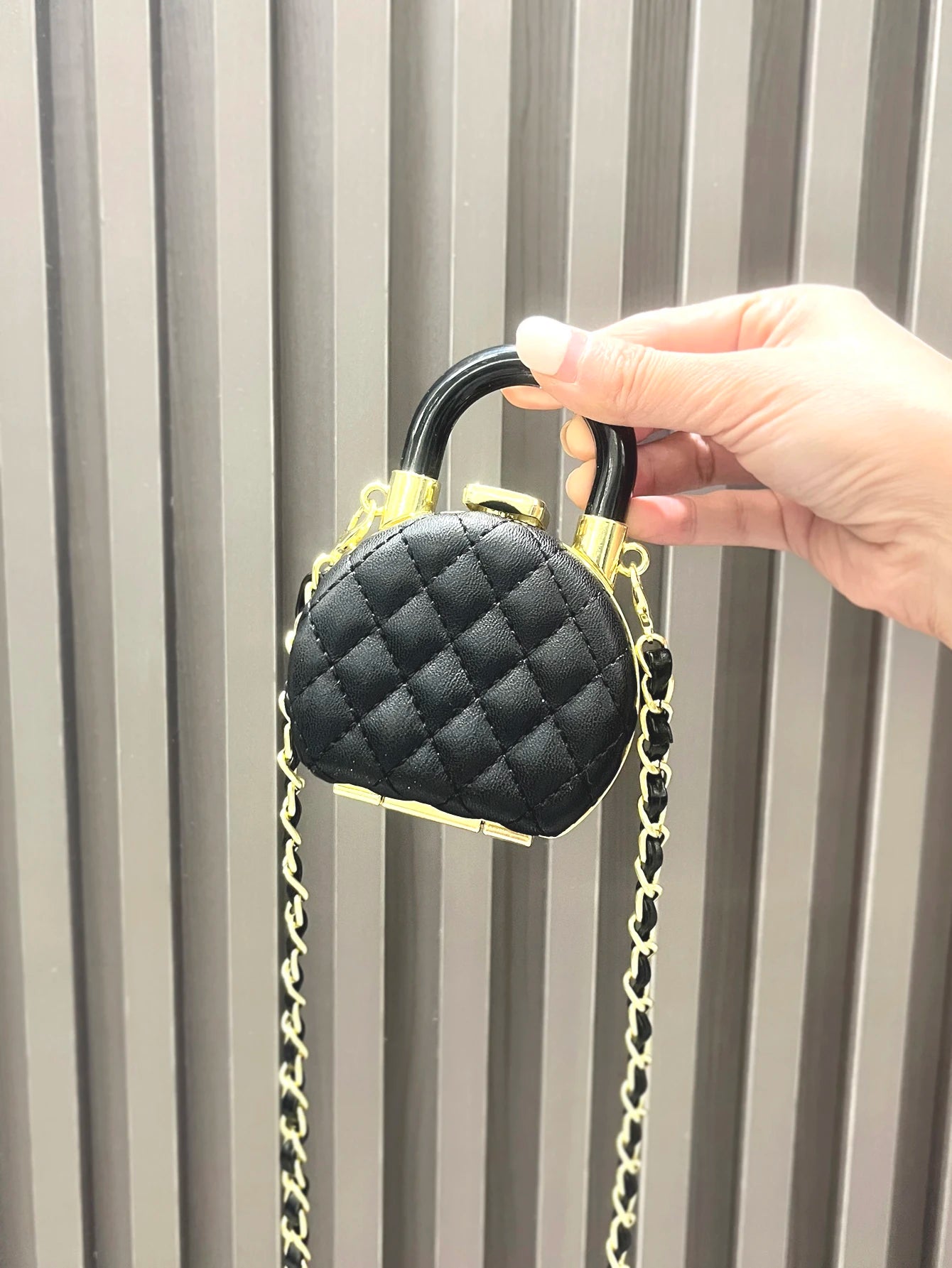 Luxury Quilted Round Mini Handbag with Chain Strap and Top Handle