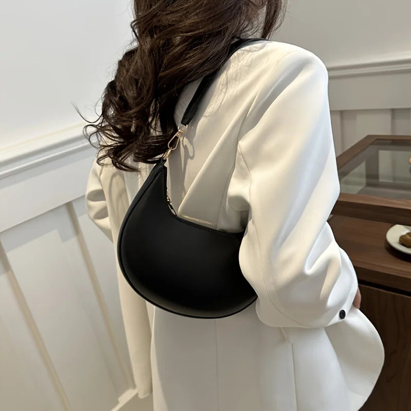 Minimalist Dark Brown Crescent Underarm Shoulder Bag