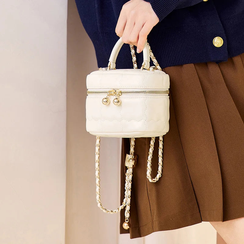 Aura Bags Chic Quilted Mini Vanity Bag with Chain Strap