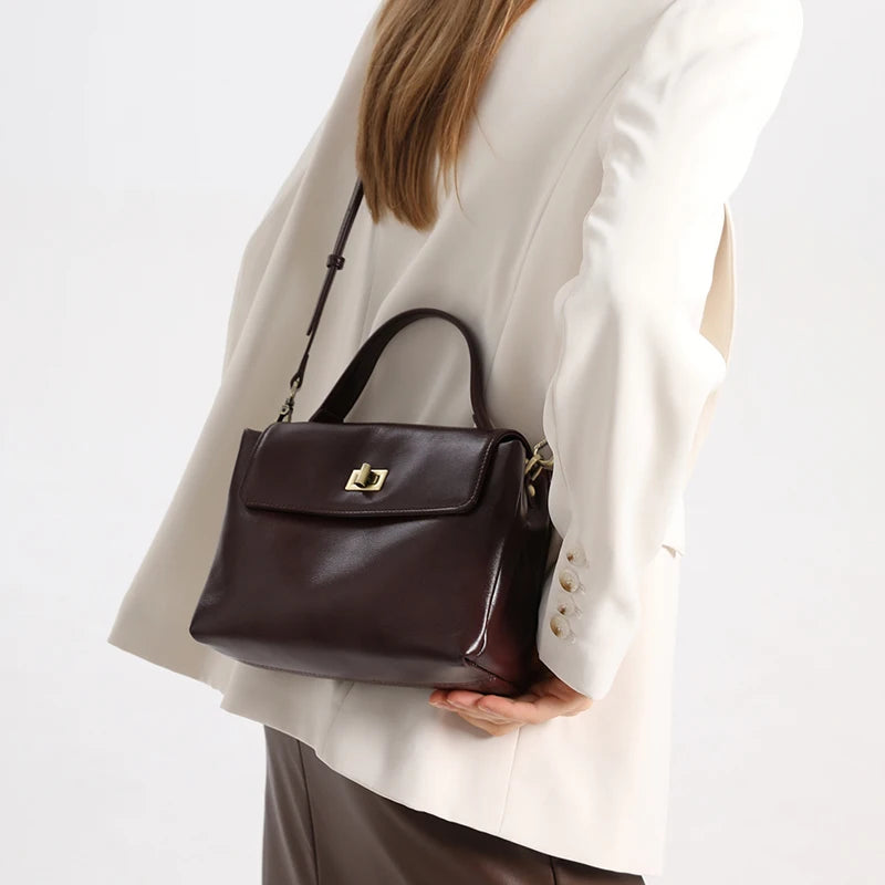 Retro Burgundy Leather Crossbody Bag