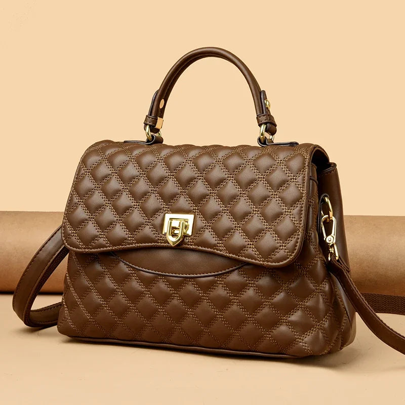 Elegant Quilted Diamond Pattern Top-Handle Bag with Gold Twist Lock Closure