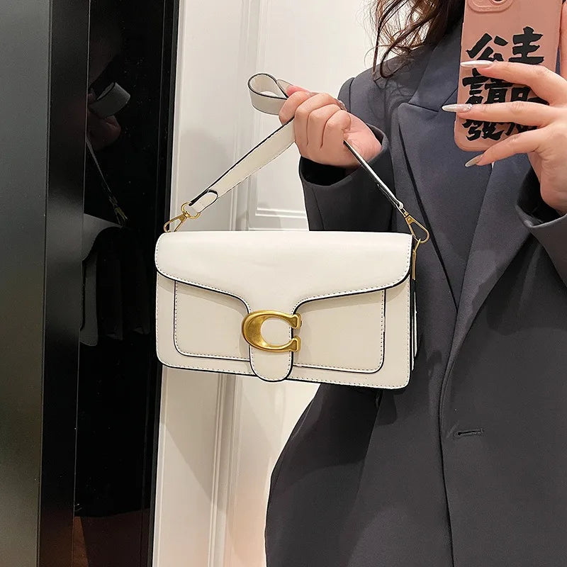 Luxury Leather Flap Shoulder Bag – Classic C-Hardware Crossbody Purse for Women