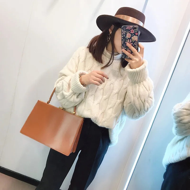 Luxury Square Top-Handle Bag - Retro Leather Shoulder Handbag