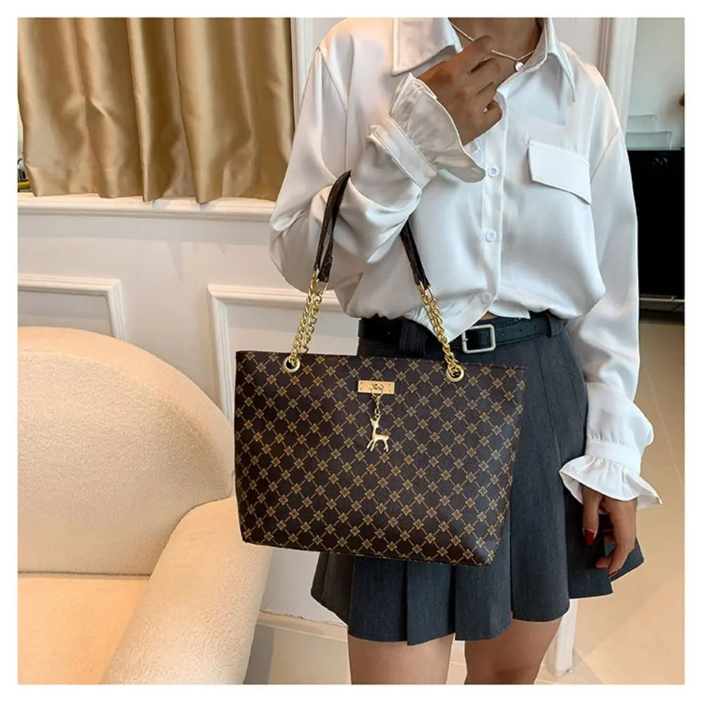 Elegant Monogram Shoulder Tote Bag | Luxury Chain Strap Women's Handbag