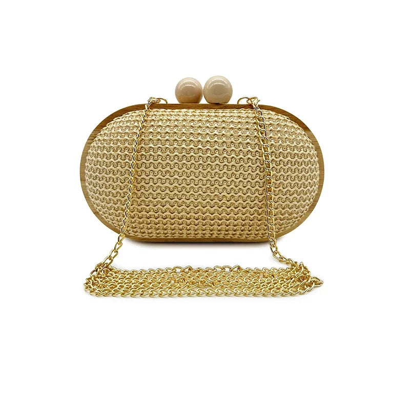 Aura Bags Aesthetic Straw Knitted Frame Clutch and Evening Party Purse