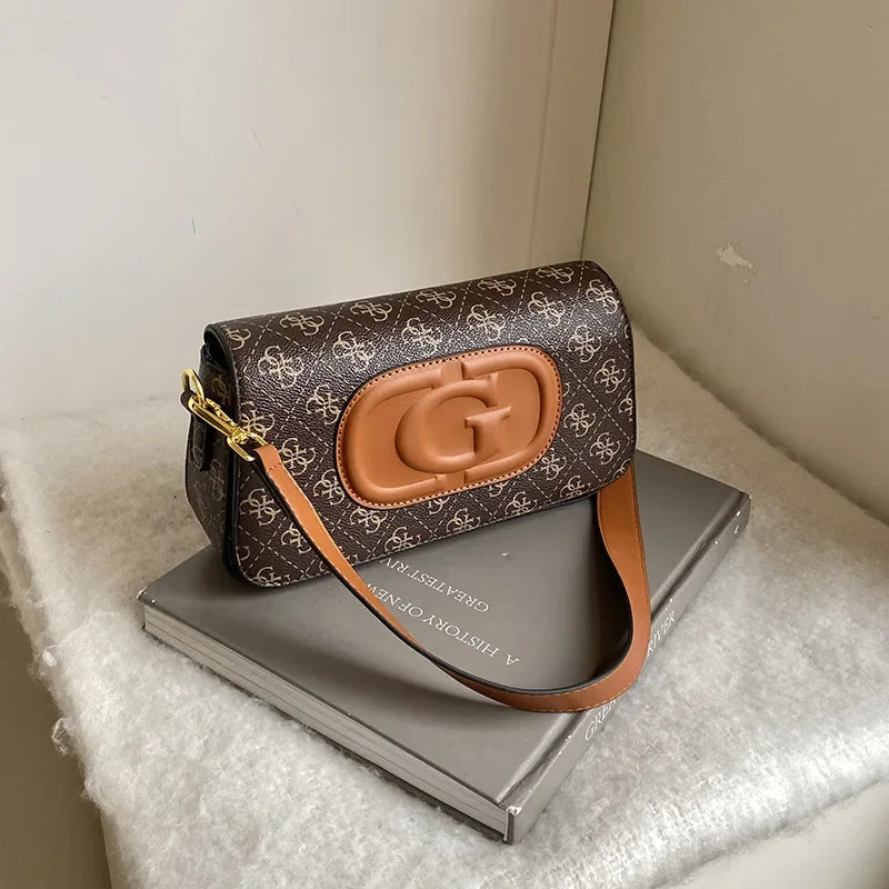 Trendy Vintage Print Shoulder Bag with Wide Strap - Women's Designer Style Satchel