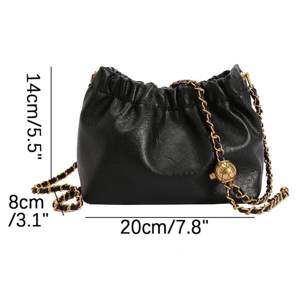 Trendy Soft Faux Leather Drawstring Clutch – Women's Crossbody Chain Bag