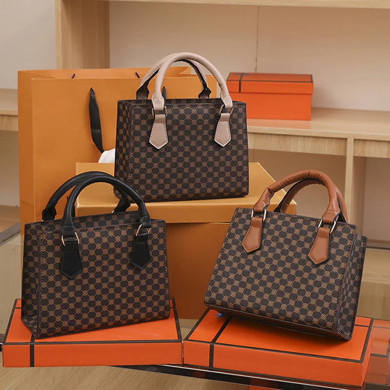 Classic Monogram Print Structured Tote and Handbag with Top Handles