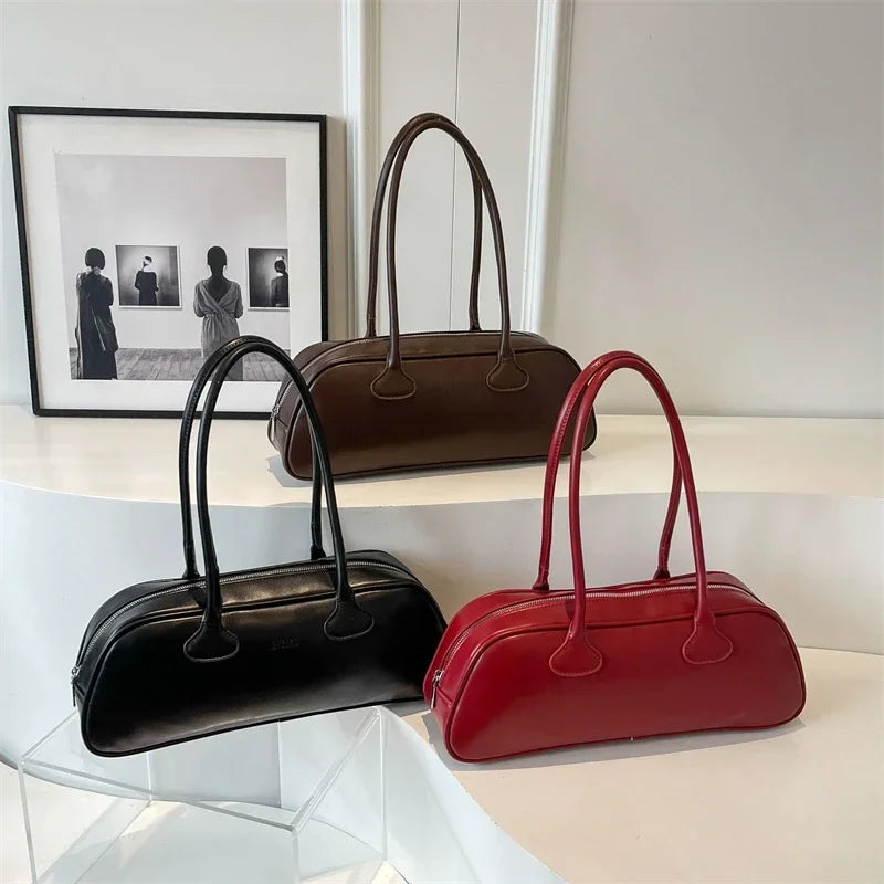 Vintage Minimalist PU Leather Underarm Shoulder Bag for Women