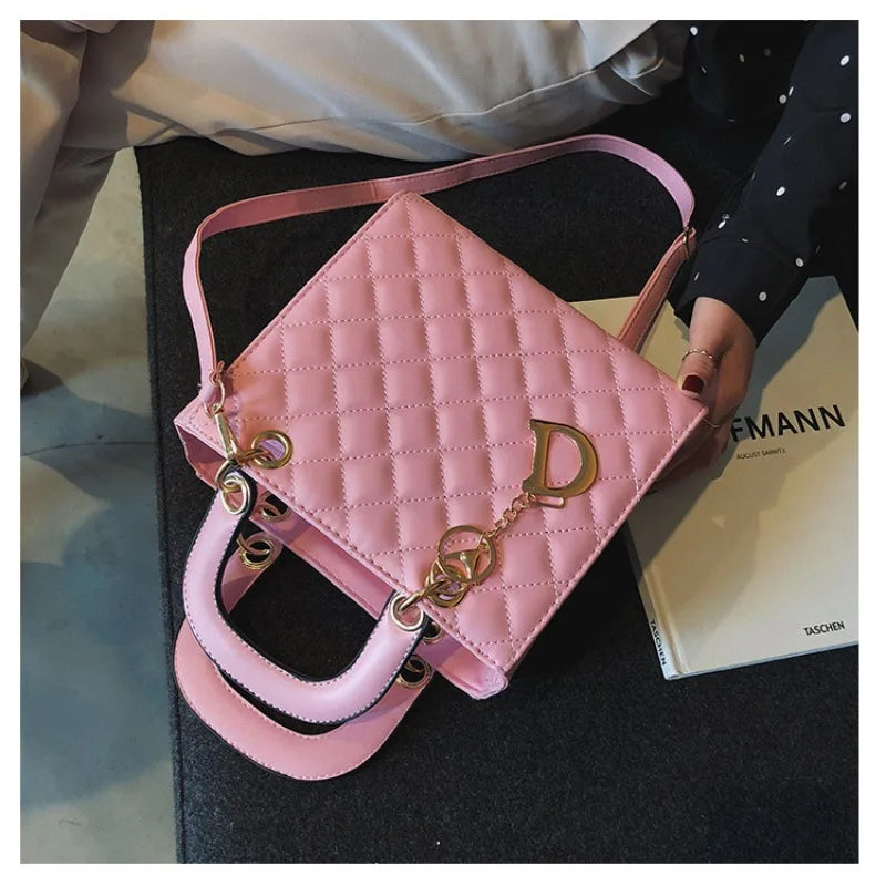 Chic Quilted Pattern Top Handle Handbag for Women | Elegant PU Leather Crossbody & Shoulder Bag with Charm