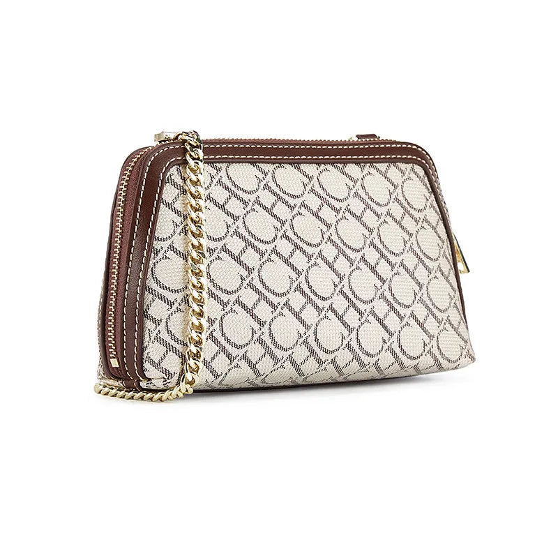 Premium Monogram Crossbody Bag for Women – Trendy Print Shoulder Bag with Gold Chain Accent