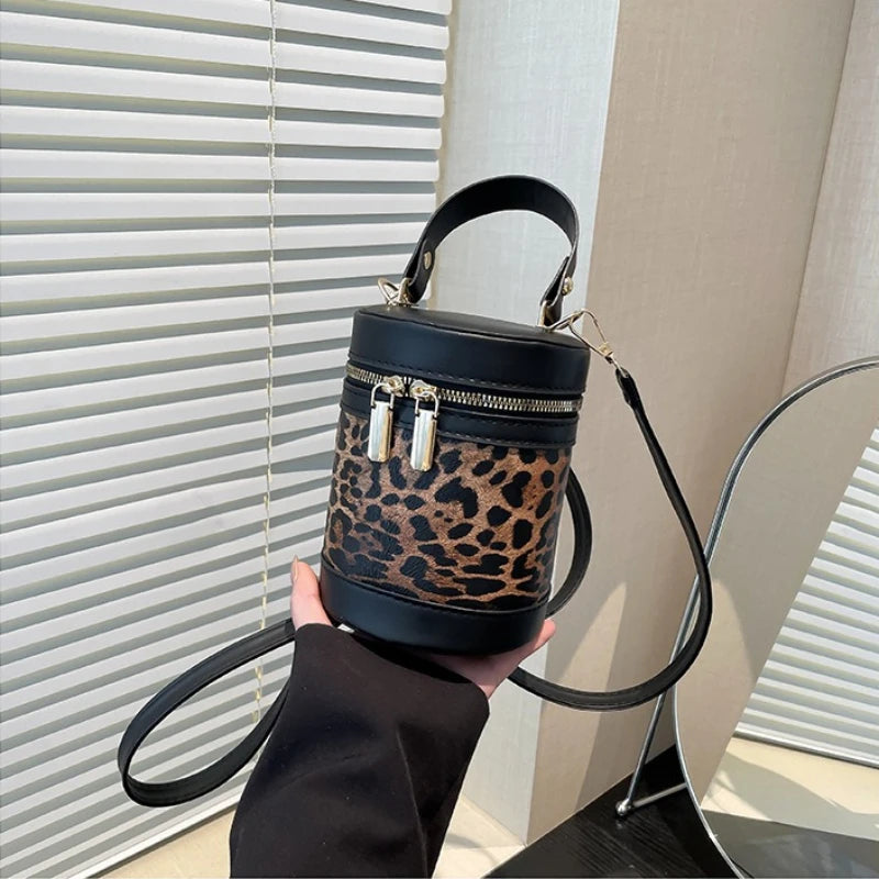 Chic Cylindrical Bucket Crossbody Bag with Top Handle and Zipper Closure
