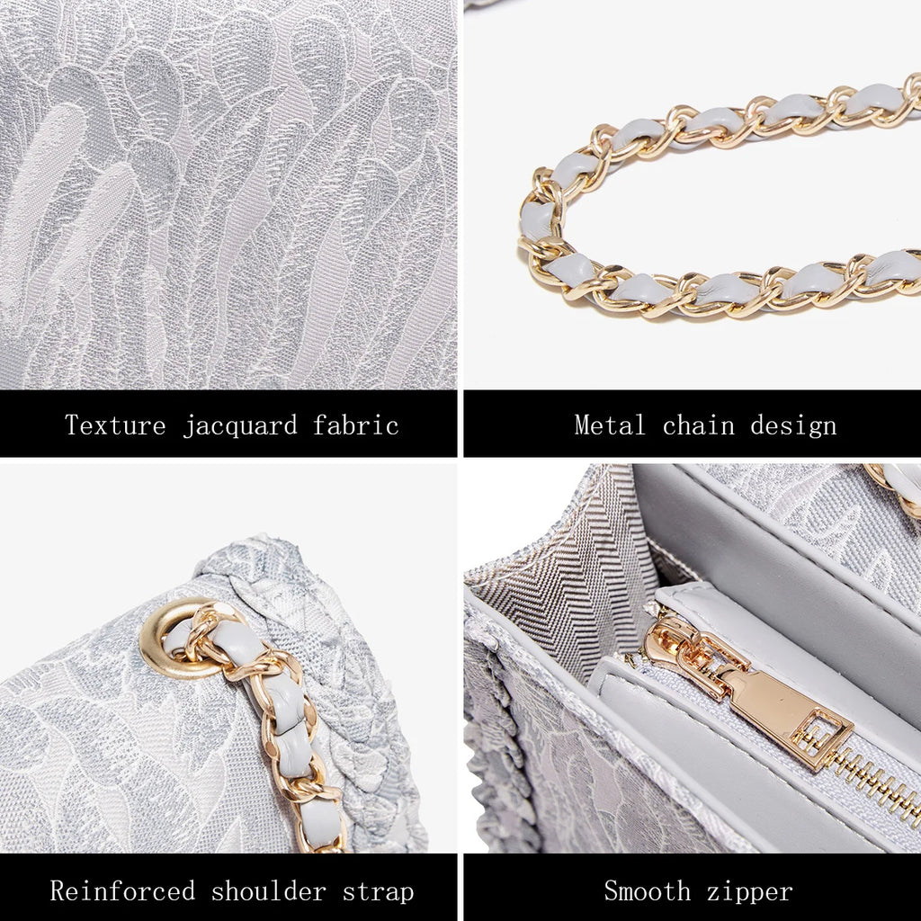 Chic Silver Jacquard Chain Flap Bag