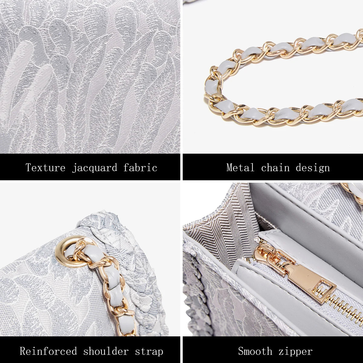 Chic Silver Jacquard Chain Flap Bag