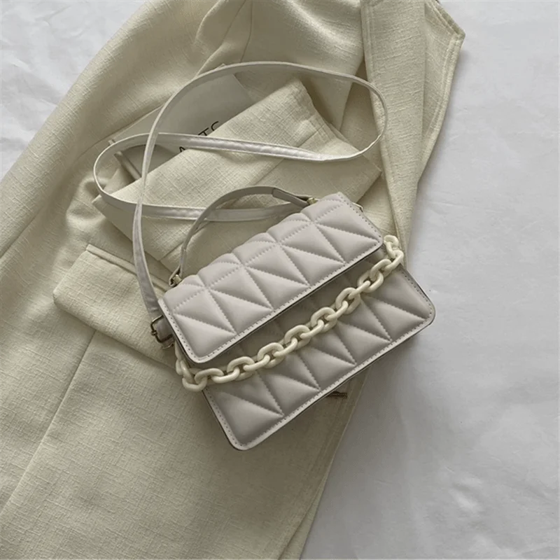 Metallic Silver Quilted Crossbody Bag with Chain Detail