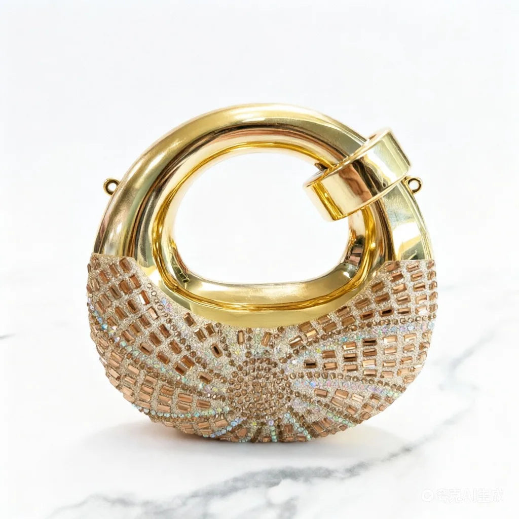 Metallic Rhinestone Evening Clutch Bag - Luxury Crystal Hardcase Crossbody Purse for Weddings & Parties