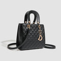 Chic Quilted Faux Leather Top-Handle Handbag with Gold-Tone Charm – Elegant Women's Satchel & Crossbody Bag