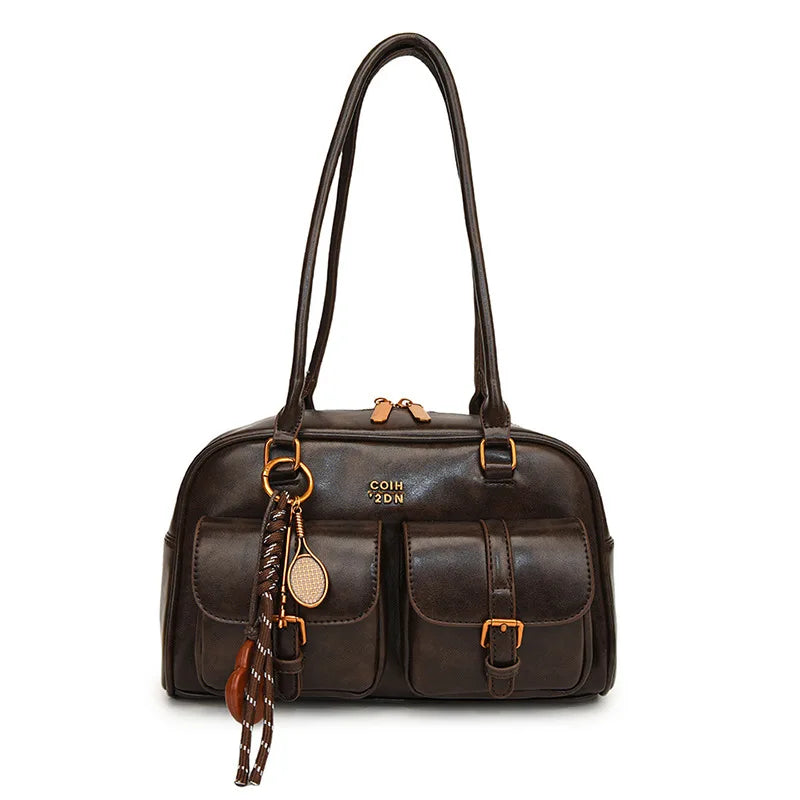 Vintage Brown Leather Cargo Shoulder Bag