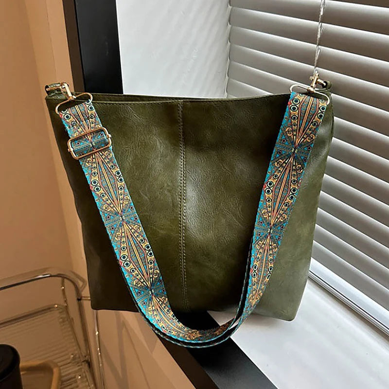 Boho-Chic Wide Embroidered Strap Slouchy Tote Bag 🌿✨