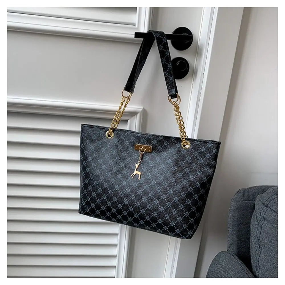 Elegant Monogram Shoulder Tote Bag | Luxury Chain Strap Women's Handbag