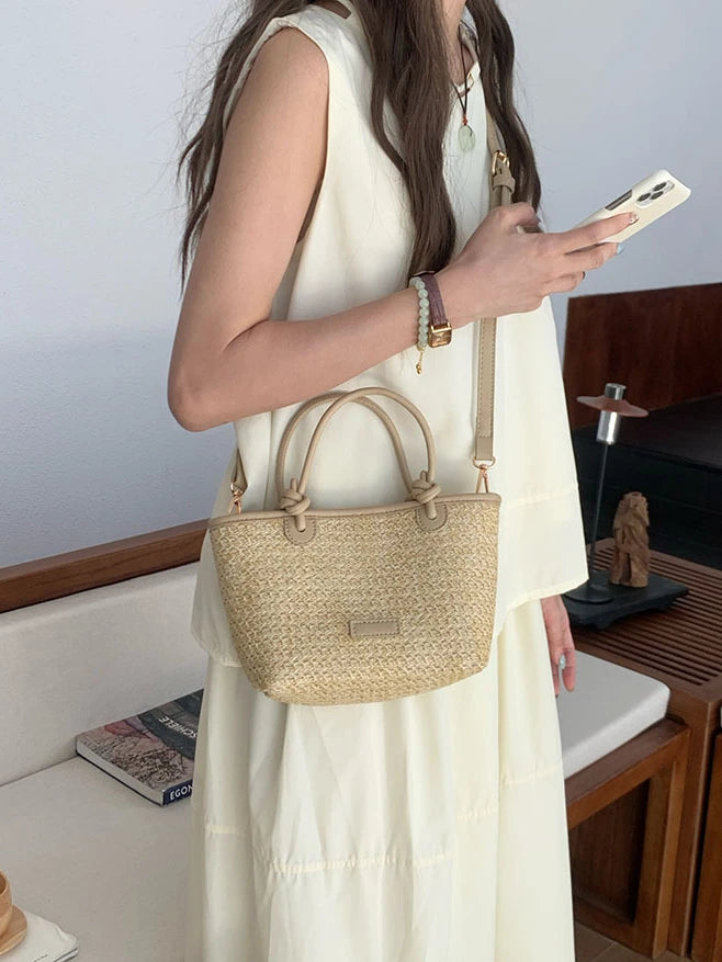 Summer Beach Casual Straw Basket Small Tote Bag