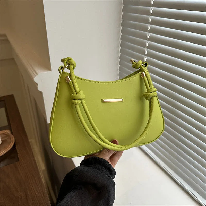 Aura Bags Chic Lime Green Shoulder Bag with Knotted Strap Detail