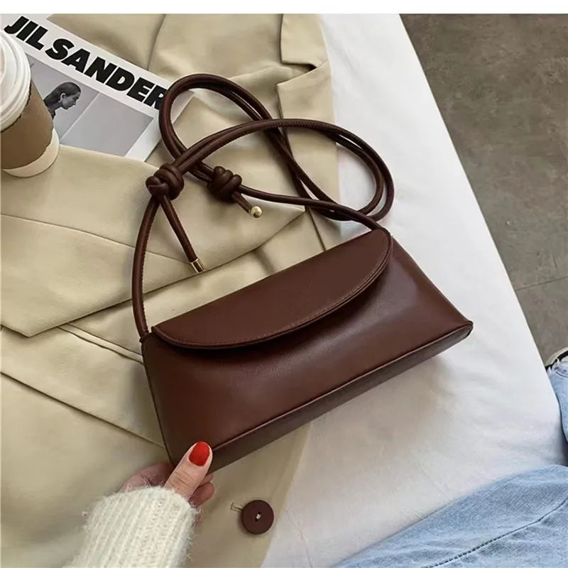 Chic PU Leather Flap Shoulder Bag with Elegant Knot Handle