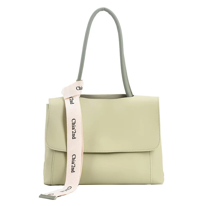Casual PU Leather Large Capacity Shoulder Tote | Trendy Letter Strap Handbag