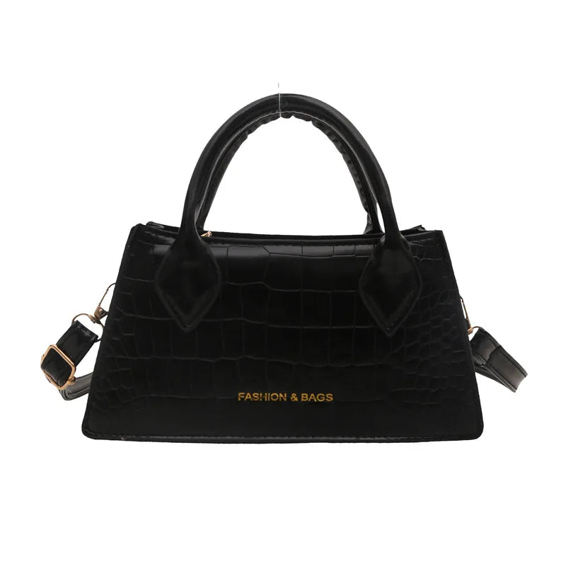 Elegant Retro Crocodile Pattern Top-Handle Satchel with Letter Print