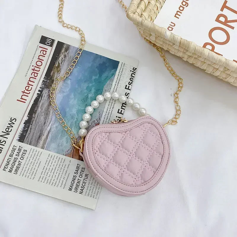 Cute Quilted Heart-Shaped Mini Handbag with Pearl Handle