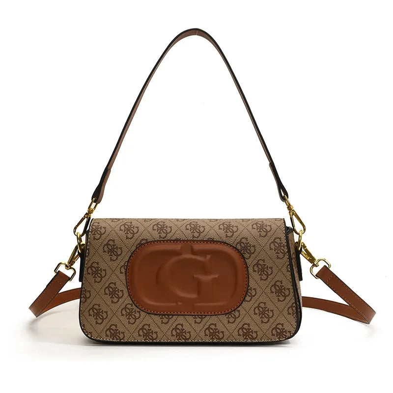 Trendy Vintage Print Shoulder Bag with Wide Strap - Women's Designer Style Satchel