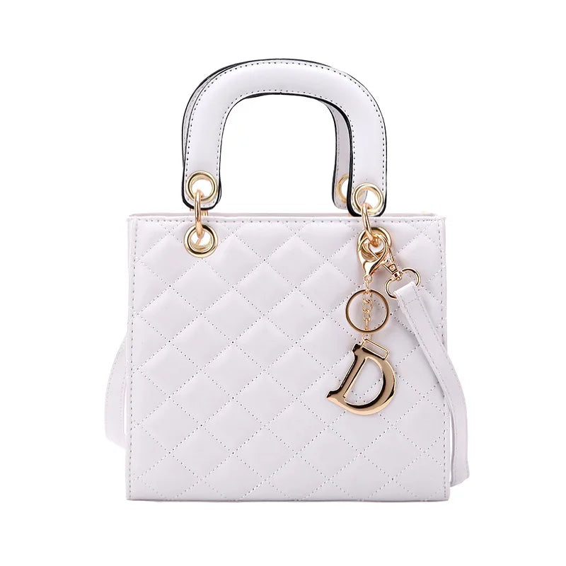 Chic Quilted Pattern Top Handle Handbag for Women | Elegant PU Leather Crossbody & Shoulder Bag with Charm