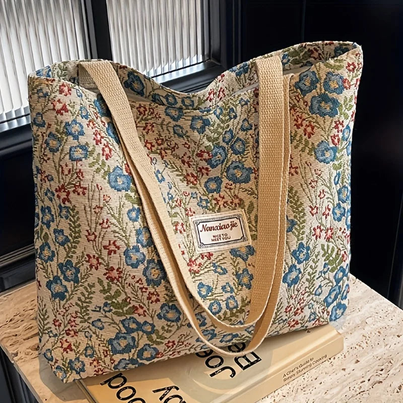 Aura Bags Vintage Floral Tapestry Canvas Tote Bag for Women