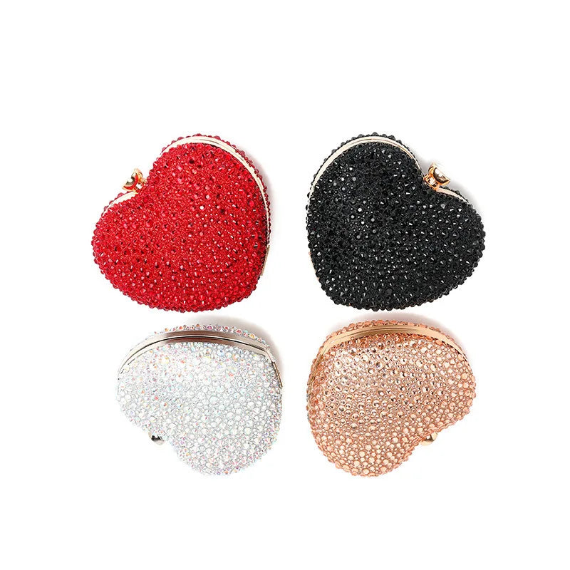 Glamorous Heart-Shaped Rhinestone Evening Clutch and Party Handbag with Gold Handle