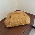 Chic Gold-Studded Woven Straw Clutch & Evening Pouch Bag