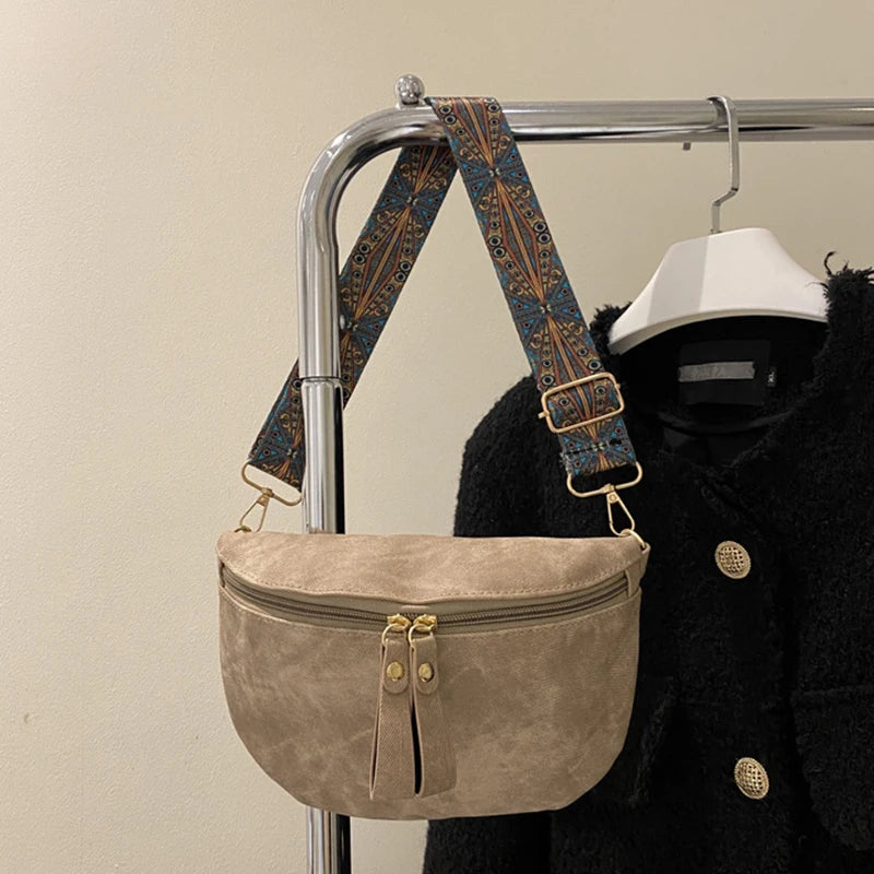 Casual Distressed Faux Leather Fanny Pack & Wide-Strap Crossbody Chest Bag for Women