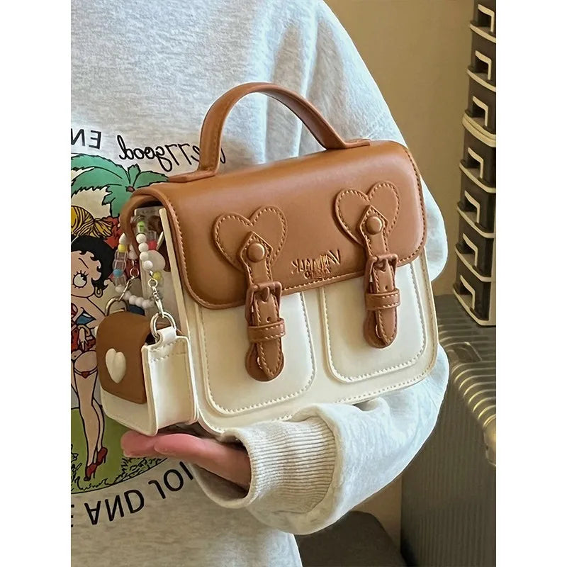 Aesthetic Preppy Style Mini Messenger Bag with Matching Mini Pouch Charm
