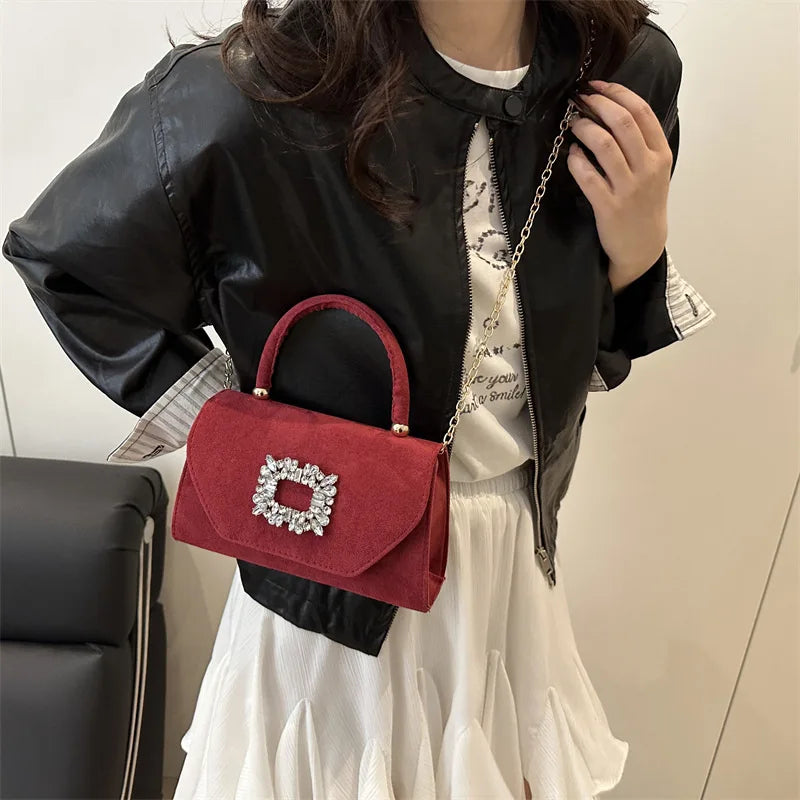 Glamorous Crystal Buckle Pink Mini Handbag