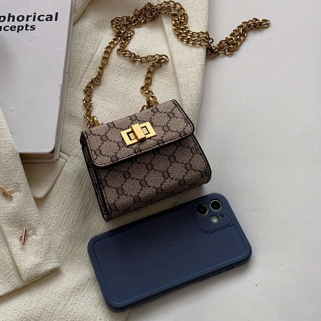 Chic Monogram Mini Flap Crossbody Bag with Gold Chain Strap