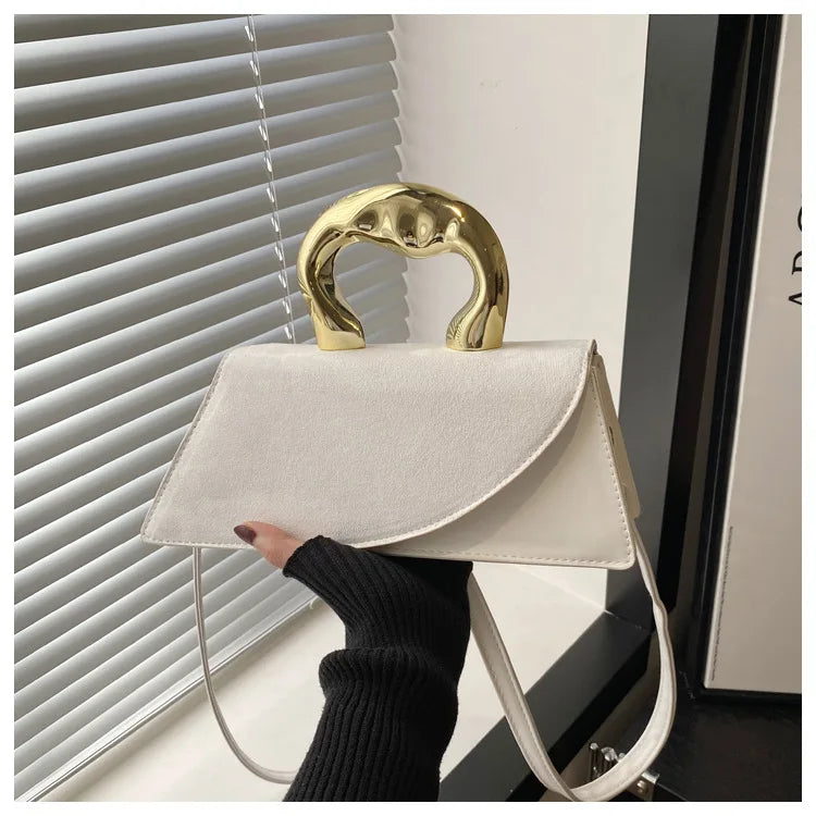 Chic Suede Mini Top Handle & Crossbody Bag with Gold Accent