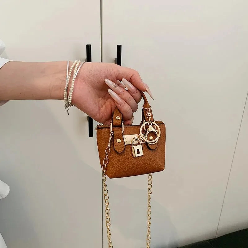 Trendy Aesthetic Mini Bag with Lock Charm & Detachable Strap