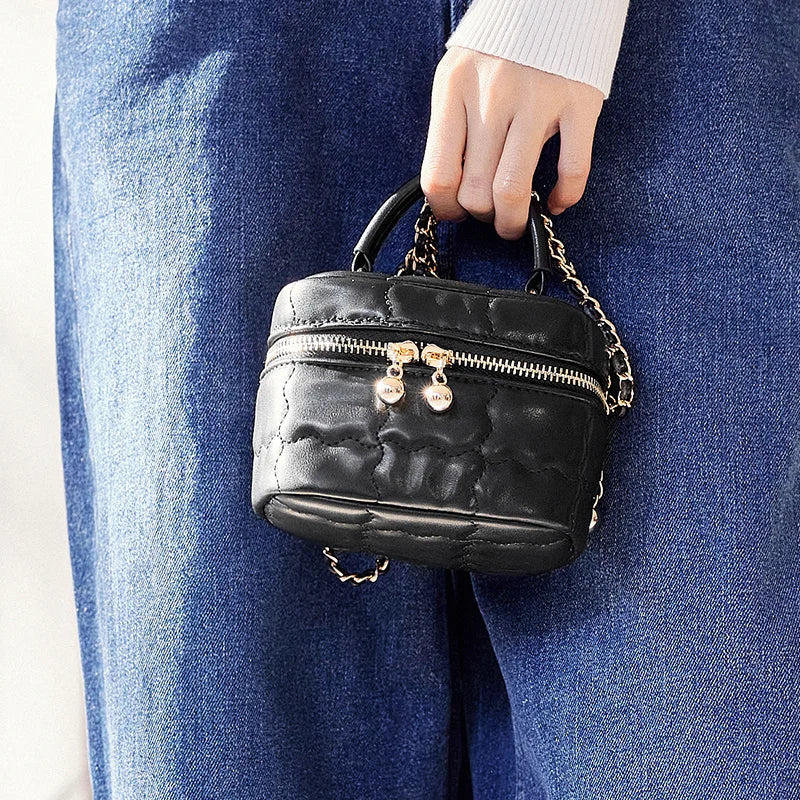 Aura Bags Chic Quilted Mini Vanity Bag with Chain Strap
