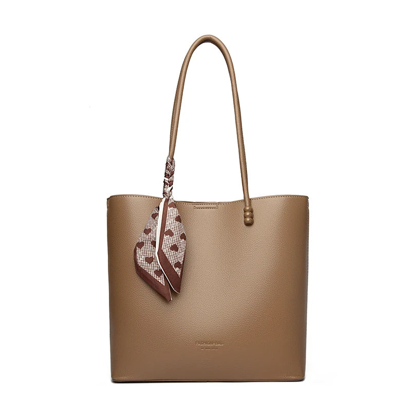 Chic Burgundy Leather Shopping Tote with Scarf Bow