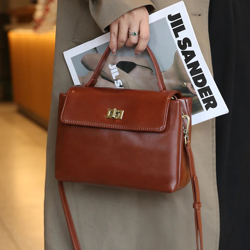 Retro Burgundy Leather Crossbody Bag