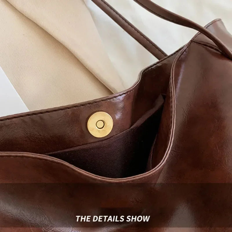 Modern Glossy PU Leather Tote Bag | Large Capacity Soft Shoulder Shopping Bag for Women