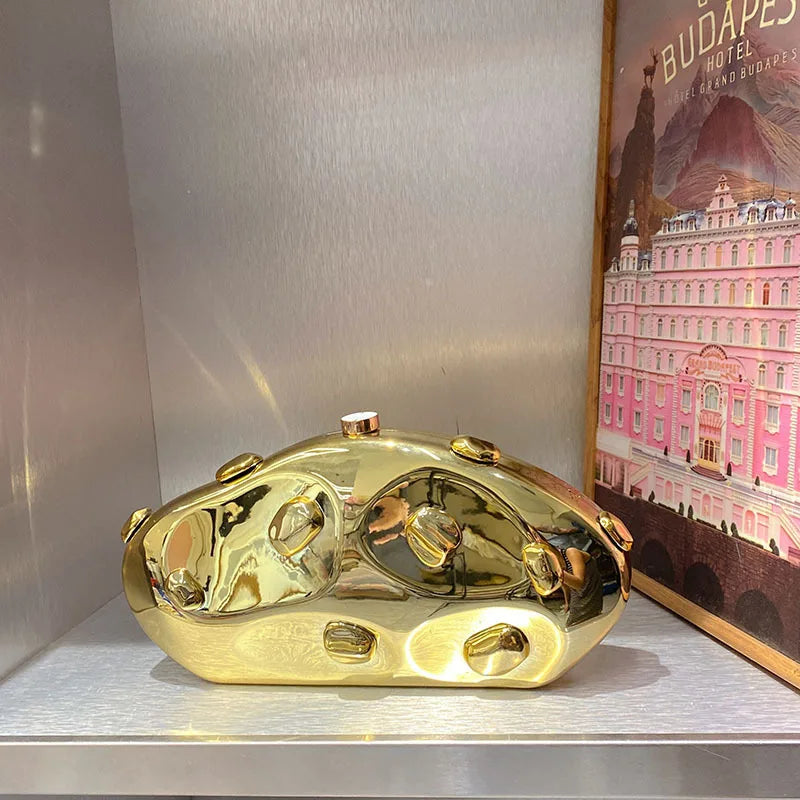 Luxury Metallic Irregular Hard Shell Clutch Bag – Chic Gold & Silver Evening Party Handbag