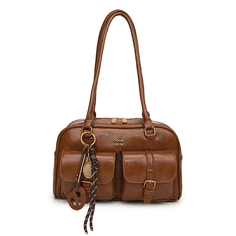 Vintage Brown Leather Cargo Shoulder Bag