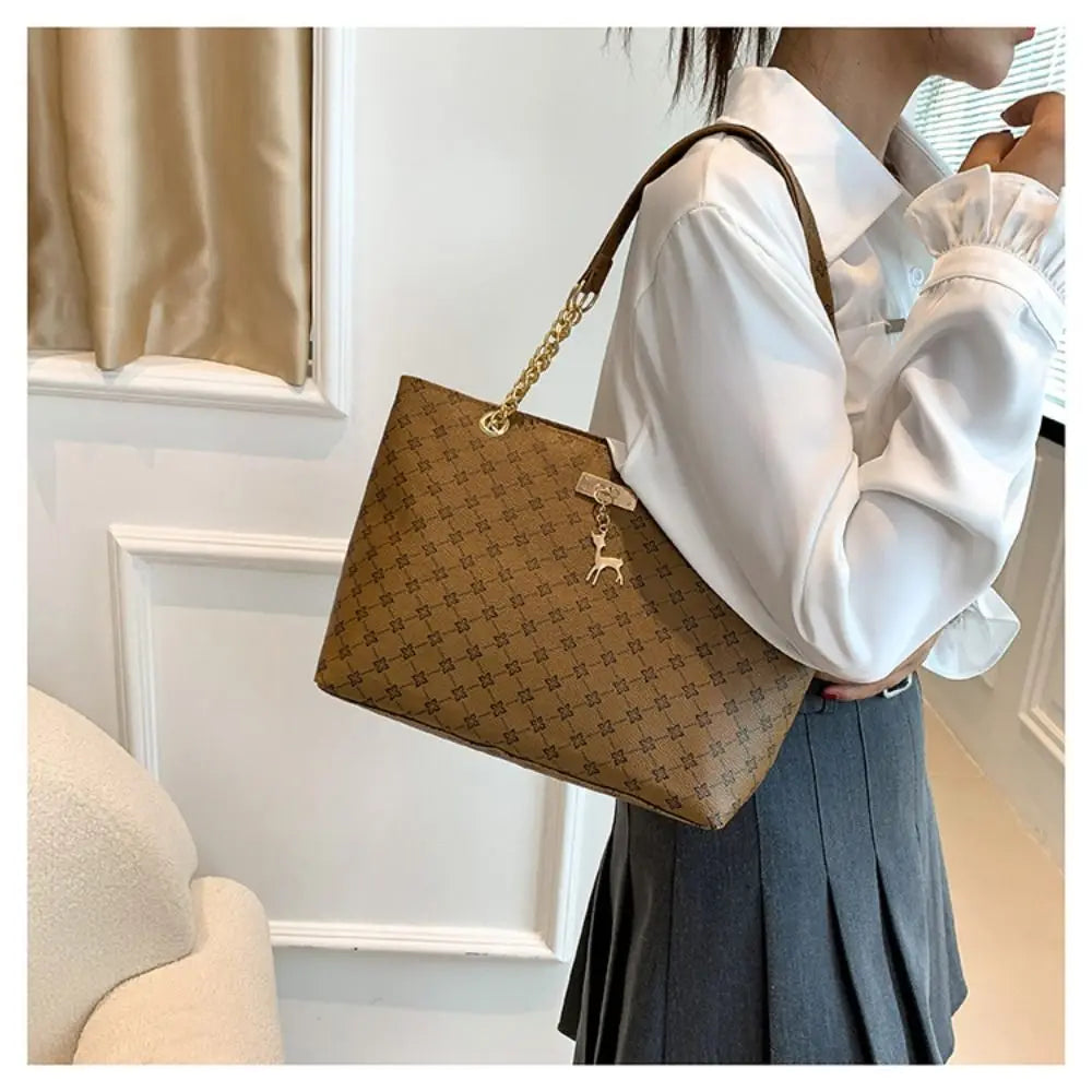 Elegant Monogram Shoulder Tote Bag | Luxury Chain Strap Women's Handbag