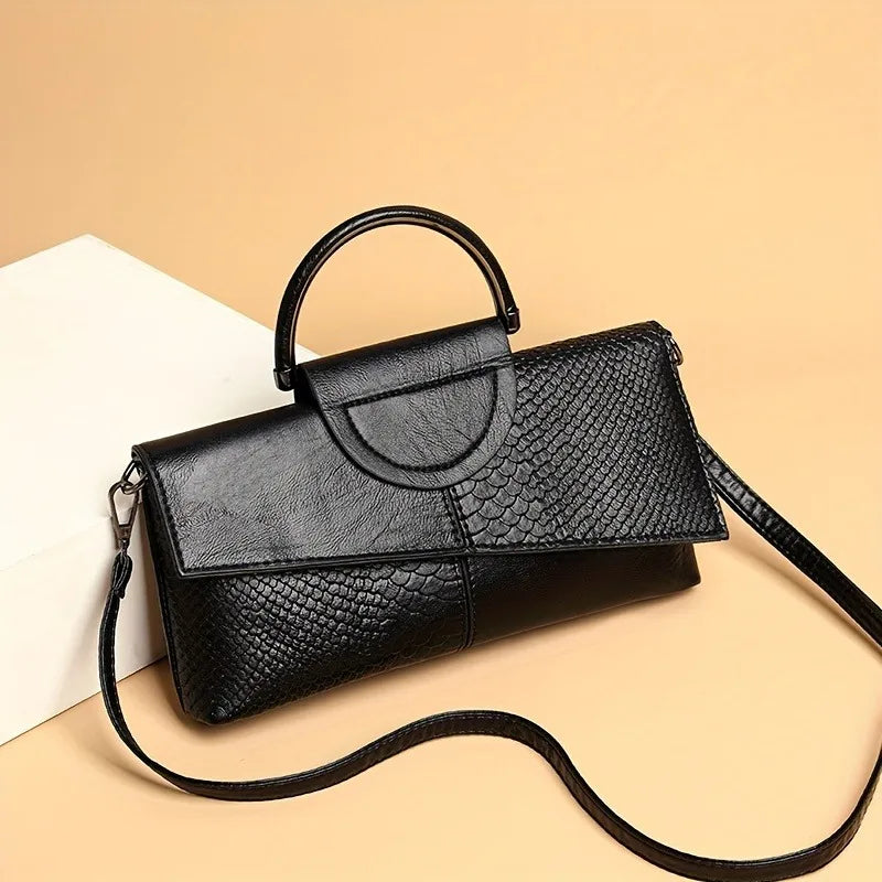 Chic Asymmetric Textured Flap Handbag with Top Handle & Crossbody Strap